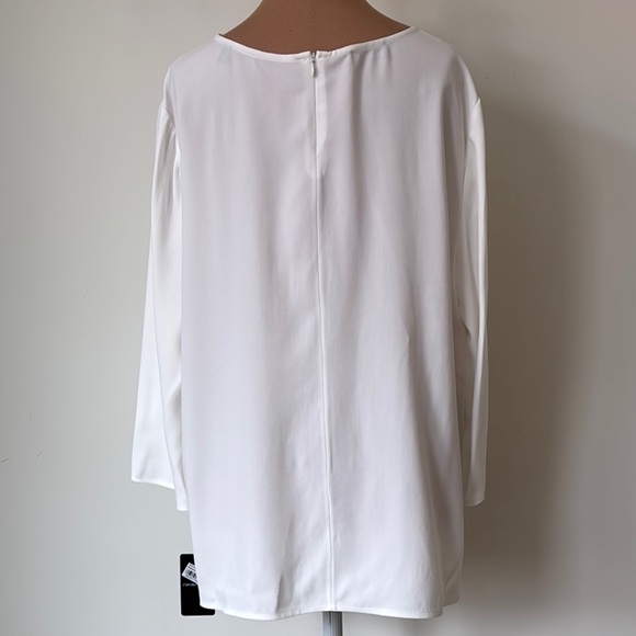 Emporio Armani Envers Satin White 3/4 Sleeves Tunic Blouse NWT Size IT 50 US 14 - Picture 4 of 13